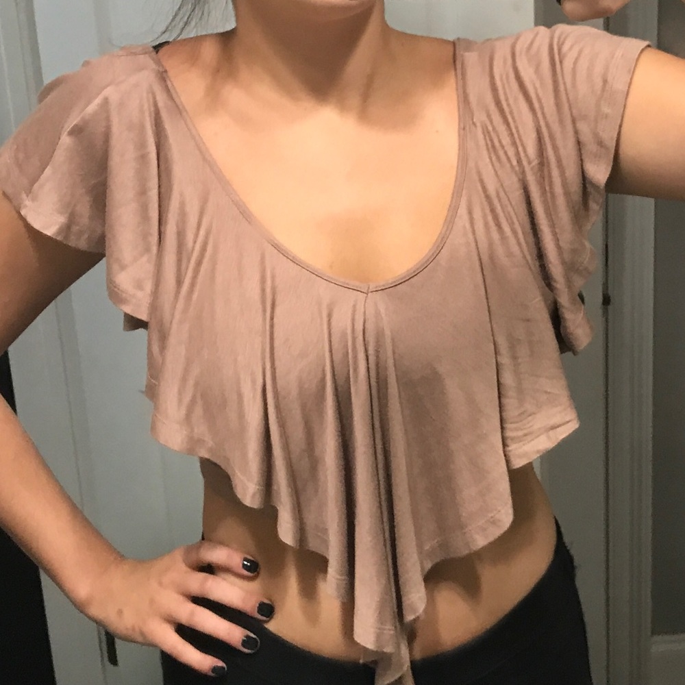 Tan ruffle crop top